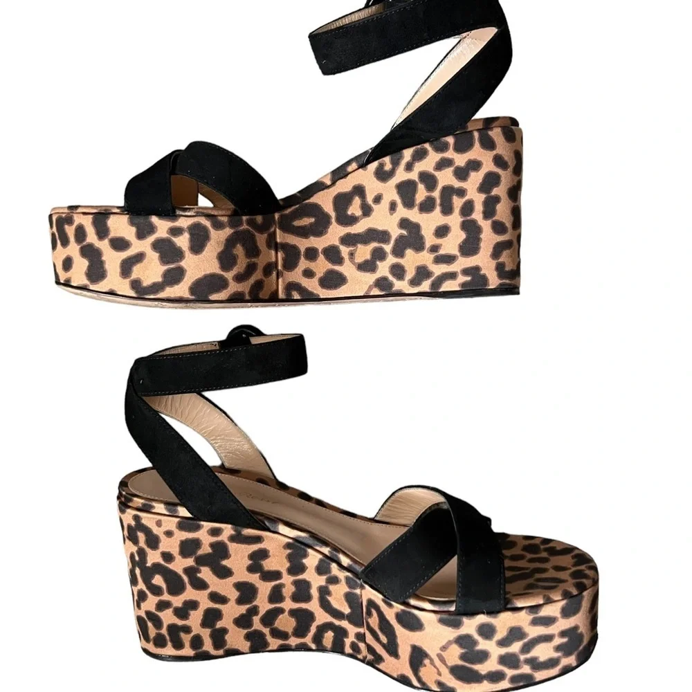 Gianvito Rossi Leopard Print Wedge Sandals Size IT 37/US 7